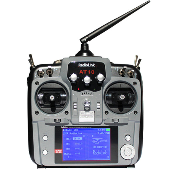 Radiolink AT10II (Mode 2) 12-Channel Transmitter Radio with R12DS Receiver - Gray